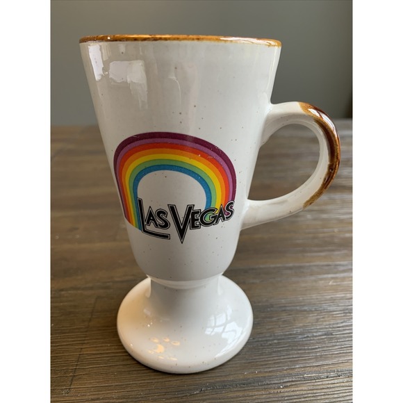 Other - Vintage Las Vegas Rainbow Ceramic Coffee Tea Mug Pedestal Base Speckled Souvenir